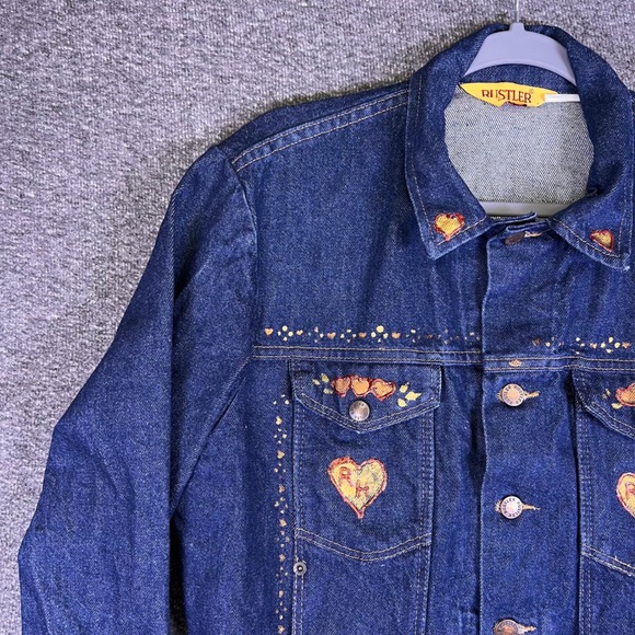 VTG Rustler Denim Jacket Mens Med Womens Custom Rachel Hand Painted Unicorn READ - Picture 13 of 16